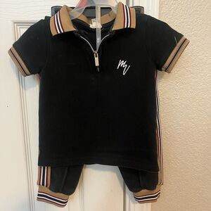 River Island Black Polo Shirt with Tan and White Stripes